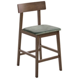 Wyld And Coco Everwood Home Two Bar Chairs Dark Brown Frame With Green Upholstered Seats, Pair - thumbnail 4