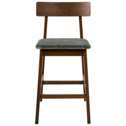 Wyld And Coco Everwood Home Two Bar Chairs Dark Brown Frame With Green Upholstered Seats, Pair - thumbnail 1