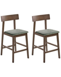 Wyld And Coco Everwood Home Two Bar Chairs Dark Brown Frame With Green Upholstered Seats, Pair - thumbnail 3