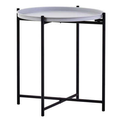 Orsina Side Table With Round Grey Top, Contrasting Colours And Unique Base Small Lounge Tables, Sleek Bedside Table - image 1