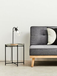 Orsina Side Table With Round Grey Top, Contrasting Colours And Unique Base Small Lounge Tables, Sleek Bedside Table - thumbnail 4