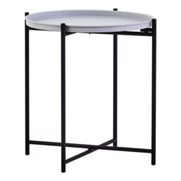 Orsina Side Table With Round Grey Top, Contrasting Colours And Unique Base Small Lounge Tables, Sleek Bedside Table - thumbnail 1