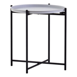 Orsina Side Table With Round Grey Top, Contrasting Colours And Unique Base Small Lounge Tables, Sleek Bedside Table - thumbnail 2