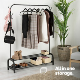 Livivo Clothes Storage Rail With Hooks & Shoe Rack - Black - thumbnail 8