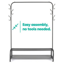 Livivo Clothes Storage Rail With Hooks & Shoe Rack - Black - thumbnail 2