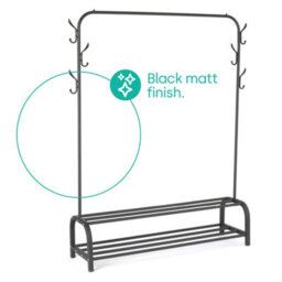 Livivo Clothes Storage Rail With Hooks & Shoe Rack - Black - thumbnail 4