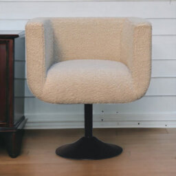 Artisan Furniture Solid Wood Cream Boucle Swivel Chair