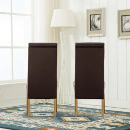 Brown Set Of 2 Faux Leather Dining Chairs Roll Top Scroll High Back Home Restaurants - thumbnail 4