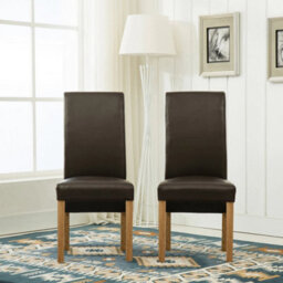 Brown Set Of 2 Faux Leather Dining Chairs Roll Top Scroll High Back Home Restaurants - thumbnail 2