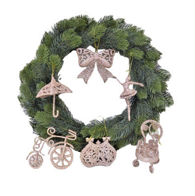 PMS 6 Rose Gold Christmas Tree Decorations Glitter Vintage Bow Bicycle Ballerina - image 1