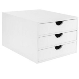 EHC Woodluv 3 Drawer Bamboo Home Office Desktop Tidy A4 Sturdy Stationary Storage Organiser Unit, White - W25 X D33 X H18.5Cm
