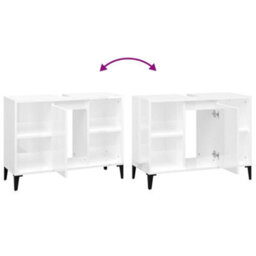 Berkfield Sink Cabinet High Gloss White 80X33X60 Cm Engineered Wood - thumbnail 9