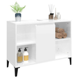 Berkfield Sink Cabinet High Gloss White 80X33X60 Cm Engineered Wood - thumbnail 4