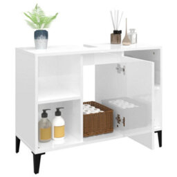 Berkfield Sink Cabinet High Gloss White 80X33X60 Cm Engineered Wood - thumbnail 5