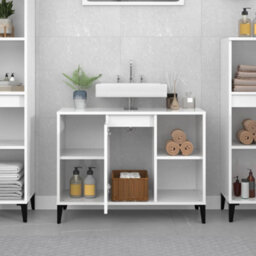Berkfield Sink Cabinet High Gloss White 80X33X60 Cm Engineered Wood - thumbnail 3