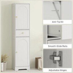 Tall Bathroom Cabinet Slim Storage Unit Narrow Floor Cupboard - thumbnail 6