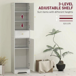 Tall Bathroom Cabinet Slim Storage Unit Narrow Floor Cupboard - thumbnail 5