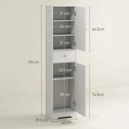 Tall Bathroom Cabinet Slim Storage Unit Narrow Floor Cupboard - thumbnail 2