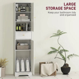 Tall Bathroom Cabinet Slim Storage Unit Narrow Floor Cupboard - thumbnail 4