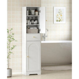 Tall Bathroom Cabinet Slim Storage Unit Narrow Floor Cupboard - thumbnail 3