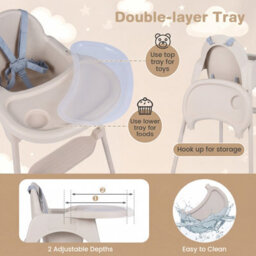 Costway Convertible Baby High Chair Infant Highchair W/ 2 Heights For 6-36 Months Kids-Khaki - thumbnail 3