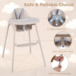 Costway Convertible Baby High Chair Infant Highchair W/ 2 Heights For 6-36 Months Kids-Khaki - thumbnail 4