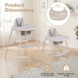 Costway Convertible Baby High Chair Infant Highchair W/ 2 Heights For 6-36 Months Kids-Khaki - thumbnail 8