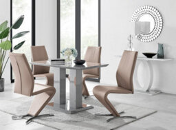 Furniturebox Uk Imperia 4 Modern Grey High Gloss Dining Table And 4 Cappuccino Beige Willow Chairs Set - thumbnail 1