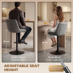 Homcom Pu Leather Padded Bar Stools Set Of 2 With Metal Base, Dark Grey - thumbnail 4