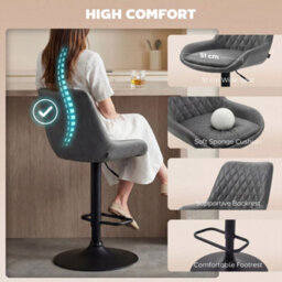 Homcom Pu Leather Padded Bar Stools Set Of 2 With Metal Base, Dark Grey - thumbnail 7