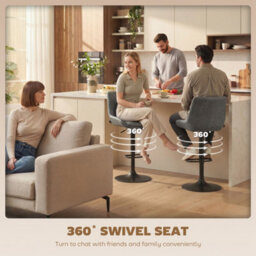 Homcom Pu Leather Padded Bar Stools Set Of 2 With Metal Base, Dark Grey - thumbnail 5