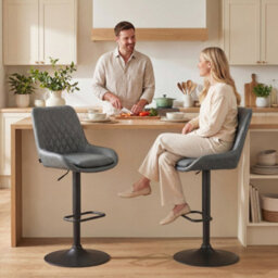 Homcom Pu Leather Padded Bar Stools Set Of 2 With Metal Base, Dark Grey - thumbnail 2