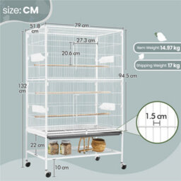 Yaheetech White Large Rolling Parrot Cage With 3 Perches - thumbnail 3