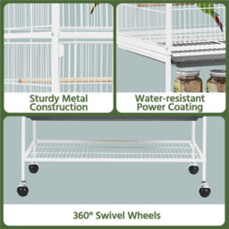 Yaheetech White Large Rolling Parrot Cage With 3 Perches - thumbnail 4