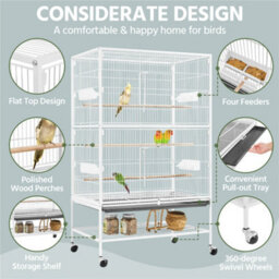 Yaheetech White Large Rolling Parrot Cage With 3 Perches - thumbnail 6