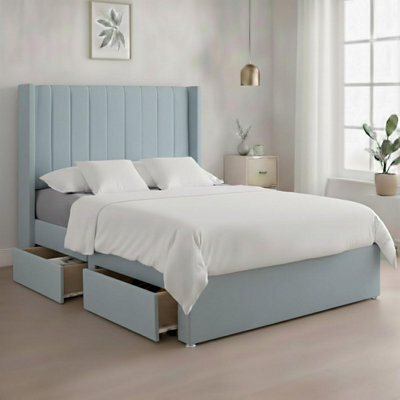 Luxury Sky Plush Milan King Size Bed Frame With Mattress 54 Inches Wingback Headboard 2 Footend Storage Drawers - image 1