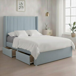 Luxury Sky Plush Milan King Size Bed Frame With Mattress 54 Inches Wingback Headboard 2 Footend Storage Drawers - thumbnail 1