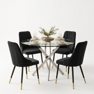 Oira Homes Modern Dining Table Set For 4 Dining Table With 4 Black Velvet Chairs For Dining Room Furniture - image 1