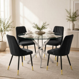Oira Homes Modern Dining Table Set For 4 Dining Table With 4 Black Velvet Chairs For Dining Room Furniture - thumbnail 2