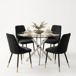 Oira Homes Modern Dining Table Set For 4 Dining Table With 4 Black Velvet Chairs For Dining Room Furniture - thumbnail 1
