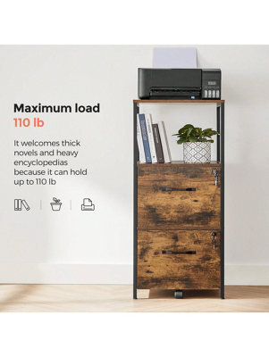 Songmics Filing Cabinet For Home Office,file Cabinet With 2 Drawers,open Shelf,steel Frame,for Printer Stand,rustic Brown And Black - image 1