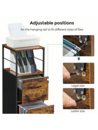 Songmics Filing Cabinet For Home Office,file Cabinet With 2 Drawers,open Shelf,steel Frame,for Printer Stand,rustic Brown And Black - thumbnail 2