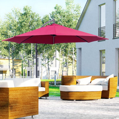 Outsunny 3(M) Garden Banana Parasol Cantilever Umbrella W/ Crank, Wine Red - image 1