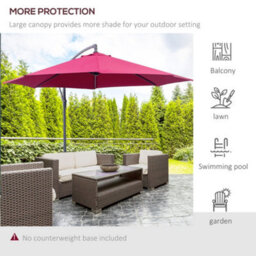Outsunny 3(M) Garden Banana Parasol Cantilever Umbrella W/ Crank, Wine Red - thumbnail 6