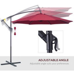 Outsunny 3(M) Garden Banana Parasol Cantilever Umbrella W/ Crank, Wine Red - thumbnail 5