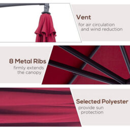 Outsunny 3(M) Garden Banana Parasol Cantilever Umbrella W/ Crank, Wine Red - thumbnail 7