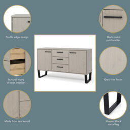 Core Products Grey Waxed 2 Doors And 3 Drawers Sideboard H73.6Cm X W130.6Cm X D43.0Cm - thumbnail 8