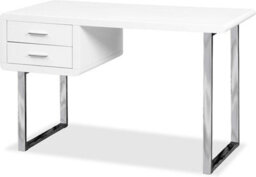 Homeology Harmonia Gloss White With Chrome Legs 2-Drawer Contemporary Home Office Luxury Computer Desk - thumbnail 8
