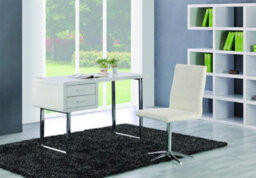Homeology Harmonia Gloss White With Chrome Legs 2-Drawer Contemporary Home Office Luxury Computer Desk - thumbnail 3