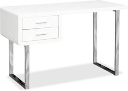 Homeology Harmonia Gloss White With Chrome Legs 2-Drawer Contemporary Home Office Luxury Computer Desk - thumbnail 7